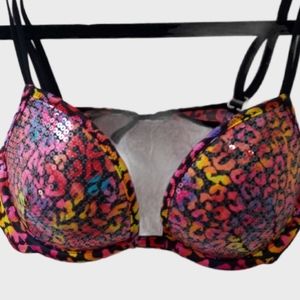Pink Victoria's Secret Sequin Push Up Plunge Bra